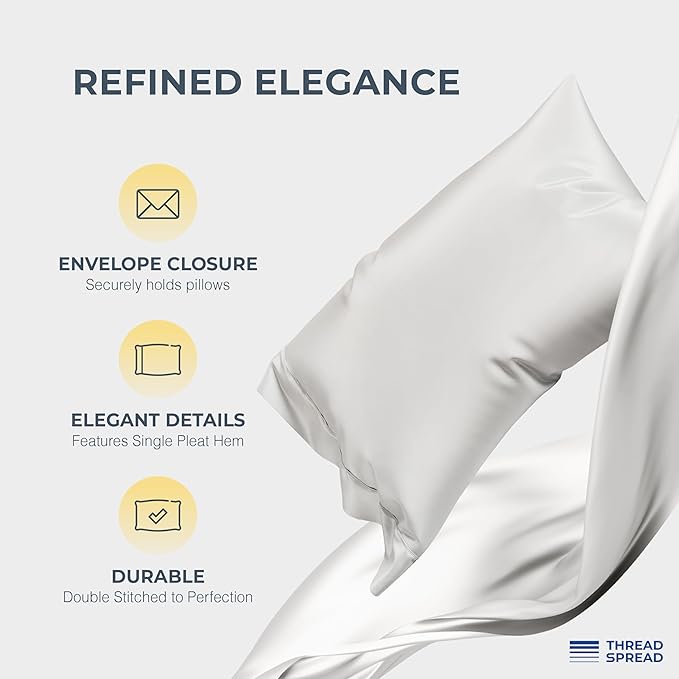 THREAD SPREAD 100% Egyptian Cotton Sheets King Size Bed Set - 4 PC 1500 Luxury High Thread Count Light Grey Egyptian Cotton King Bed Sheets, Silky Soft, Cooling, Sateen Weave, 17" Deep Pocket Bedsheet