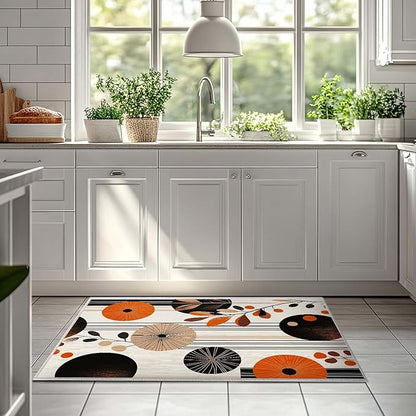 2x3 Entryway Area Rug Orange Black White Bathroom Rug Non Slip Machine Washable Low Pile Small Carpet Kitchen Bedroom Door Mat Entrance