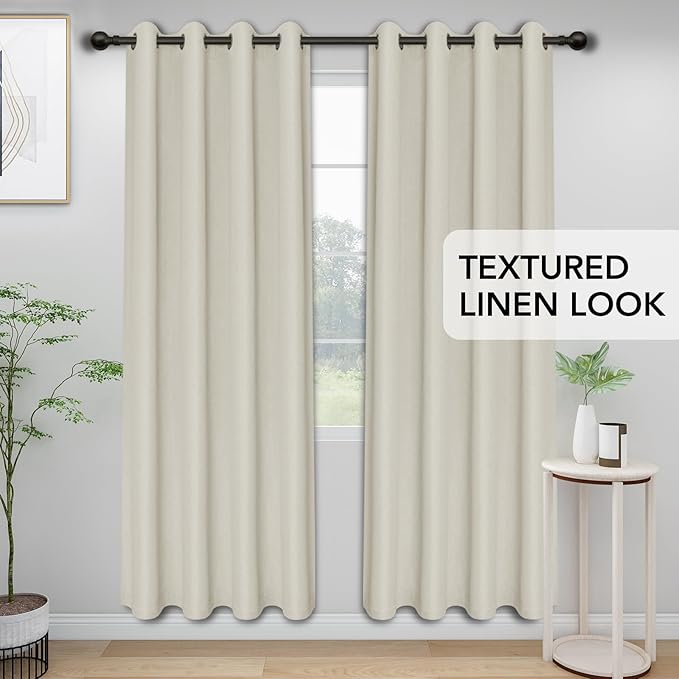 Easy-Going Linen Look Blackout Curtain 108 Inch Length Grommet Window Curtain Drapes for Bedroom, Living Room Thermal Insulated Room Darkening (Set of 2 Panels, Natural)