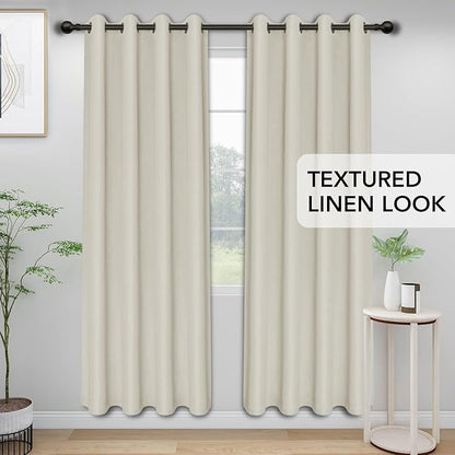 Easy-Going Linen Look Blackout Curtain 108 Inch Length Grommet Window Curtain Drapes for Bedroom, Living Room Thermal Insulated Room Darkening (Set of 2 Panels, Natural)