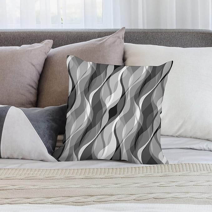Grey Throw Pillow Covers Modern Abstract Black and Grey Striped Decorations for Bedroom Living Room Farmhouse Sofa Pillows Bed Couch 22x22 Inch