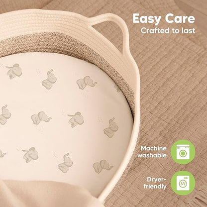 2-Pack Baby Bassinet Sheets Girl, Boy - 33x17 Viscose Derived from Bamboo Bedside Mattress Fitted Bassinet Sheets, Compatible with Halo Bassinest Swivel Sleeper, Baby Delight, Graco (Pecan)