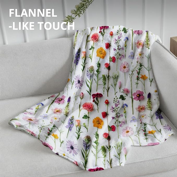 Floral Blanket, Cottagecore Colorful Wildflower Flower Throw Blankets for Home Bedroom Living Room Couch Bed Decor, Floral Throw Blanket, 50x60 Inch