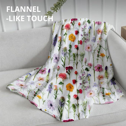 Floral Blanket, Cottagecore Colorful Wildflower Flower Throw Blankets for Home Bedroom Living Room Couch Bed Decor, Floral Throw Blanket, 50x60 Inch