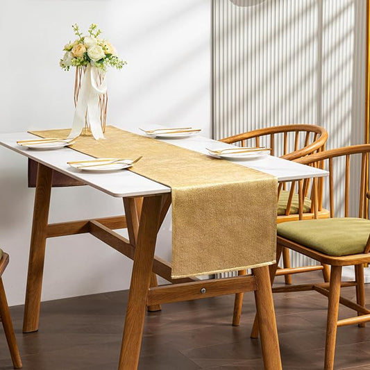 BALCONY & FALCON Gold Table Runner Lustrous Linen 14"x71" Water Resistant Washable Vintage Rustic Runner for Table, Dining, Party, Wedding, Birthday, Easter, Thanksgiving, Christmas Décor