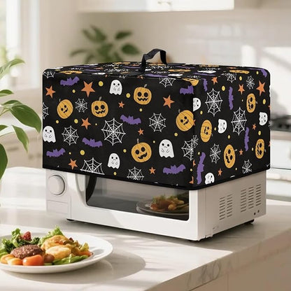 Microwave Ovens Dust Cover, Halloween Spiderweb Polyester Waterproof Countertop Microwave Dust Cover Dustproof Tear-Resistant for Most Standard Sizes Easy to Clean
