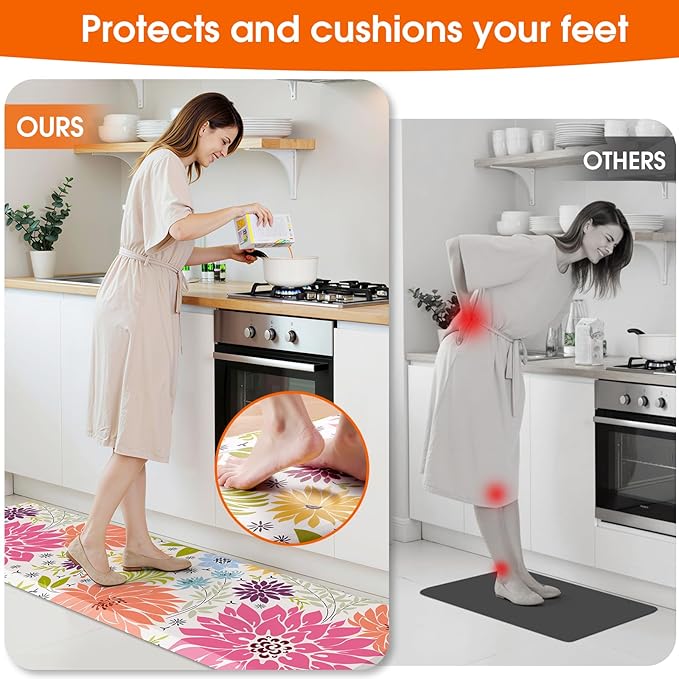 Kitchen Mats for Floor,Cushioned Rug Anti-Fatigue Mats for Kitchen Decor Accessories,Waterproof Non-Slip Mat and Rug for Office,Floor,Laundry 17.3"*60",Mutil-Pink