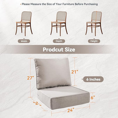 Luxury 6" Outdoor Cushions for Patio Furniture, 24x24x6" Thick Seat Cushion Set of 9, Fade Resistant Couch Chair Replacement Cushions High Density Deep Wicker Chair Cushion w/ Removable Cover, Beige