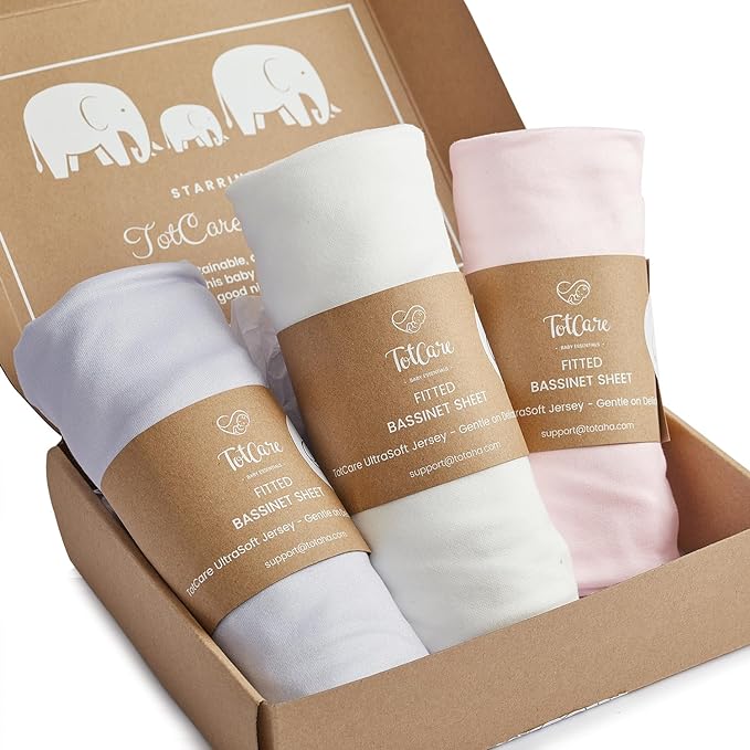Bassinet Fitted Sheets 33x20 for Baby Beside Dreamer Bassinet & Bedside Sleeper - Buttery Soft, Premium Stretchy Jersey Knit Sheets - Pale Pink + Lavendar + Cloud, 3 Pack