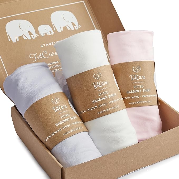 Bedside Sleeper Bassinet Sheets 35x20 for MiClassic, Milliard Bassinet and Large Bedside Sleepers - Buttery Soft, Premium Stretchy Jersey Knit Sheets - Pale Pink + Lavendar + Cloud, 3 Pack