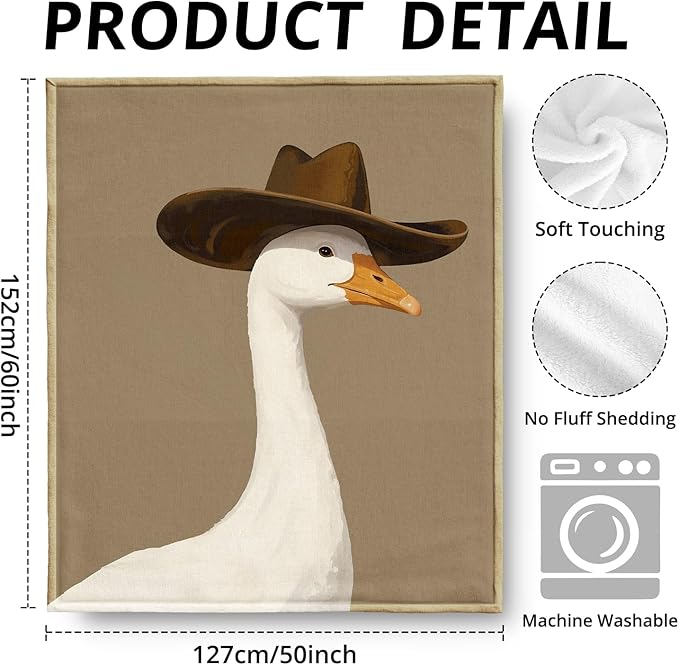 Cowboy Goose Western Blanket, Farm Animal Western Throw Blankets for Home Bedroom Nursery Room Couch Bed Decor, Goose Gifts, Cowboy Nursery Decor, 50x60 Inch