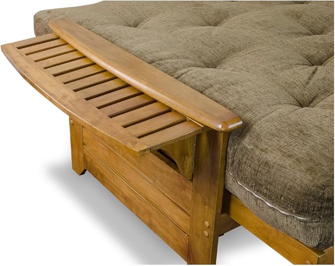 Nirvana Futons Brentwood Tray Arm Futon Sofabed Set - Queen Frame, 8" Navy Blue Mattress, Rich Heritage Finish
