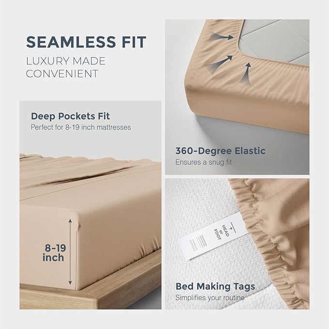 THREAD SPREAD 100% Egyptian Cotton Sheets Queen Size - 1500 Thread Count 4 PC Sheet Set Egyptian Cotton, Sateen Luxury Sheet Queen Size, Silky Soft Sateen Sheets, 17" Deep Pocket - Taupe