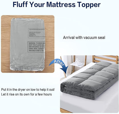 SOPAT Mattress Topper Queen Size Extra Thick Mattress Pad 8-21" Deep Pocket Soft Down Alternative Fill Mattress Protector Pillow Top Mattress Cover (60x80 Inches, Grey)