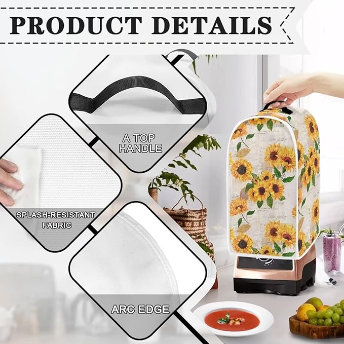 Sunflower Post Design Blender Covers Kitchen Appliance Dustproof Cover with Handle, Washable Kitchen Universal Food Processor Juicer Coffee Maker Cover