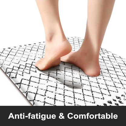 KIMODE Anti Fatigue Kitchen Mats for Floor,17.3" x 29" Black and White Cushioned Kitchen Rugs,Non-Slip Waterproof Wipe Clean Kitchen Sink Standing Mat for Corner Sink,Kitchen Floor