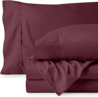 Bare Home Queen Sheet Set - Luxury 1800 Ultra-Soft Microfiber Queen Bed Sheets - Double Brushed - Deep Pockets - Easy Fit - 4 Piece Set - Bedding Sheets & Pillowcases (Queen, Burgundy)