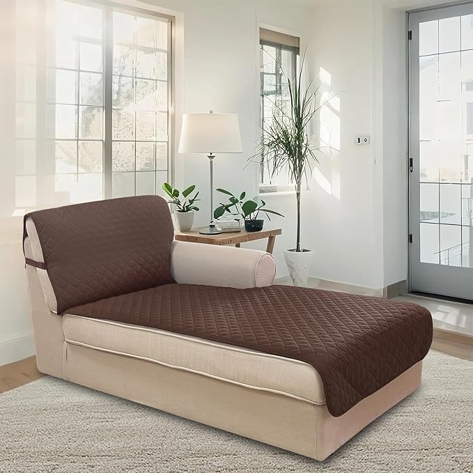 U-NICE HOME Sectional Couch Cover for Dogs Chaise Lounge Reversible Sofa Cover Furniture Protector Cover for Pets with Elastic Adjustable Strap (Chaise Lounge, Chocolate/Chocolate)