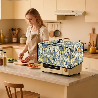 Lemon Floral Robin Bird Print Microwave Oven Dust Cover Heavy Duty Microwave Oven Grill Cover Dustproof Kitchen Machine Covers Case Protections for Toaster Oven, M