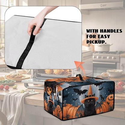Bat Cat Pumpkin Moon Print Toaster Oven Cover Dust-Proof Microwave Oven Grill Cover Protector with Top Handle Reusable Reusable Kitchen Accessories for Halloween Decor, S