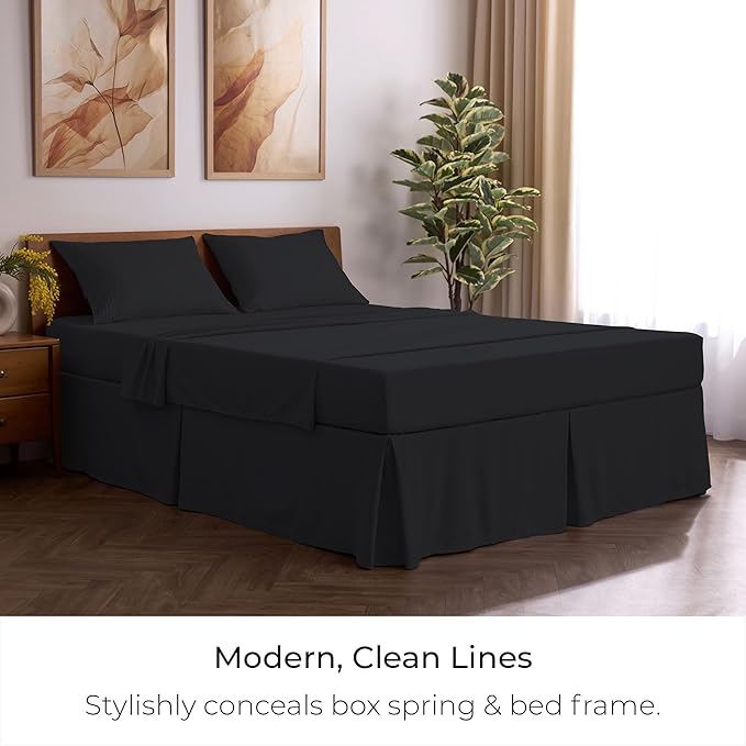 Mellanni Bed Skirt Twin Size - Bed Skirting - 15-Inch Tailored Drop Pleated Dust Ruffle - Hotel Luxury Bedding - Wrinkle, Fade, Stain Resistant - 1 Bedskirt (Twin, Black)