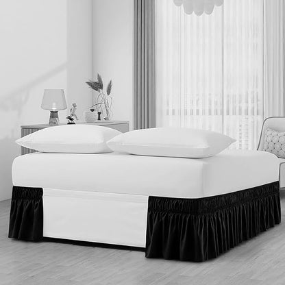 Light Blue Wrap Around Bed Skirts with 16" Drop - Three Sides Fabric Adjustable Elastic Dust Ruffle Silky Soft -600 TC Stretchy Bed Skirt-Full(54"X 75") Light Blue