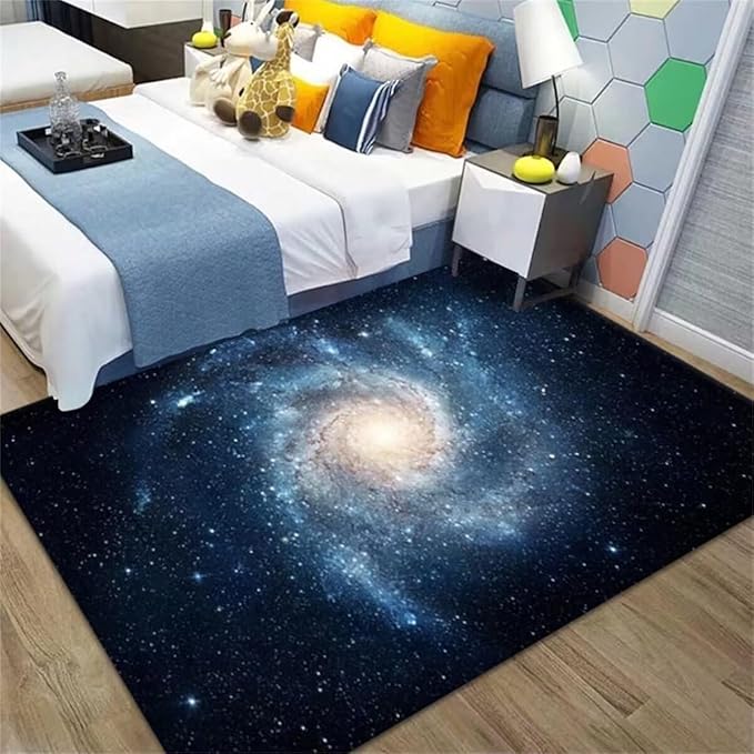 Black Modern Starry Universe Area Rug for Bedroom Living Room 3x5 ft Soft Kitchen Floor Mats Non-Slip Mats Washable Carpets