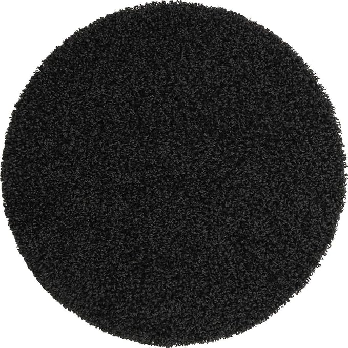 Unique Loom Solid Shag Collection Area Rug (3' 3" Round, Jet Black)