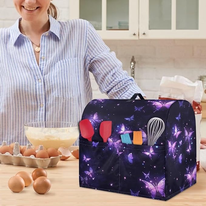 Purple Butterfly Mixer Covers Kitchen Stand Mixer Cover Kitchen Appliance Dust Cover Protection Washable Dustproof Cover for 6-8 Quart Mixer Cover