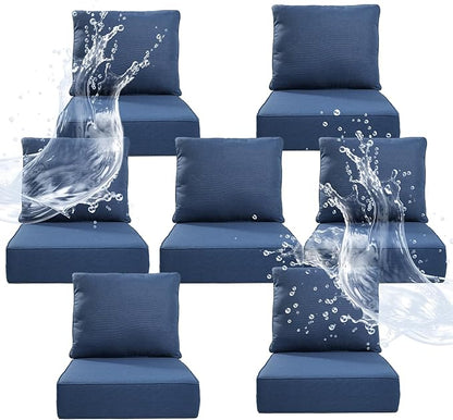 6" Thicker Outdoor Chair Cushion 7 Sets - 24" *24" *6" Waterproof Patio Furniture Cushions with Removable Cover, 28D High Density Sponge Filling Thicken Outdoor Patio Cushions - Blue