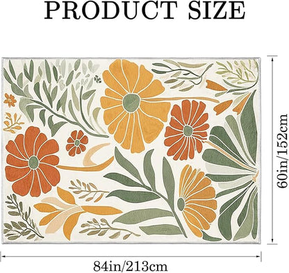 9CH Floral Botanical Aesthetic Area Rugs 7' X 5' Green Terracotta Abstract Flowers Plants Carpets Non-Slip Soft Boho Modern Rug for Bedroom Dining Living Room Kitchen