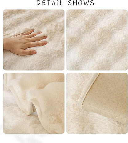 Faux Fur Couch Cover Fuzzy Soft Plush Thick Bubble Sofa Cover Luxury Sectional Couch Covers Luxury Anti-Slip Sofa Slipcover Washable Furniture Protector (Ivory,36"x82")