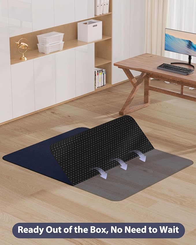 Blvornl Office Chair Mat for Hardwood Floor and Low Pile Carpet, 47" x 60" Corduroy Surface Desk Rolling Chair Mat for Hard Floors, Heavy Duty Carpeted Floor Protector Rug for Home Office, Dark Blue