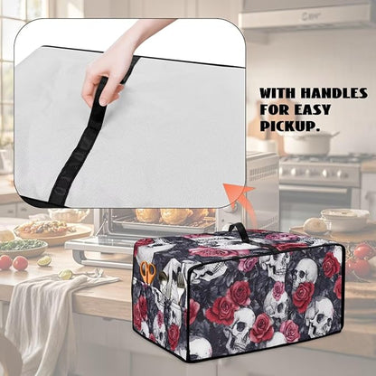 Skull Red Rose Print Microwave Oven Dust Cover Toaster Oven Cover with Top Handle Dust-Proof Kitchen Appliance Protector Dirt and Fingerprint Protection, S
