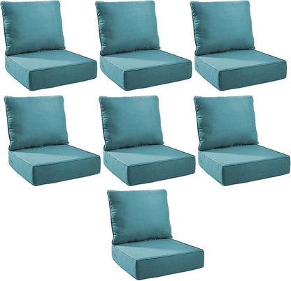 Outdoor Cushion Set for Furniture Patio Furniture, UV Resistant, Water Resistant - 6 Inch Thick Foam Garden Cushions – 22x24 Inch Patio Seat Covers for Chair/Sofa/Couch | Peacock Green | 7-Pack |