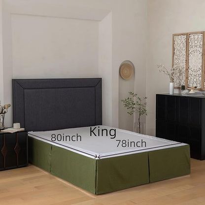 King Bed Skirt, Wrap Around Bed Skirt with Pleated Corner, 18 Inch Drop Pleated Waffle Weave Bedskirts, Anti-Slip, Microfiber, Green, 18'' King