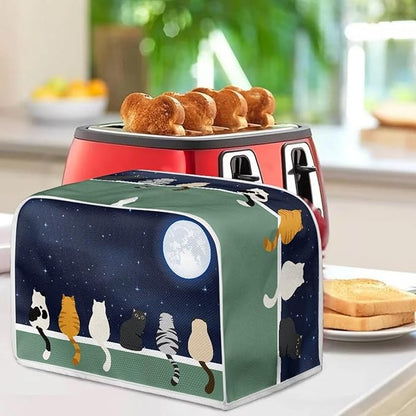 Galaxy Print Oven Cover Kitchen Bread Machine Protector, Moon Cat 2 Slice Toaster Cover for Home, Anti Dust Fingerprint Toaster Cover, Kitchen Small Appliance
