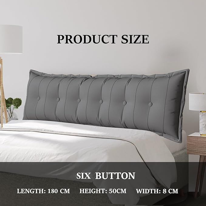 Large Bolster Reading Pillow Queen Backrest Positioning Support Pillow Daybed Cushion Headboard Pillows for Bed Bunk Sofa with Removable Cover, Grey, 59x3x20 Inch