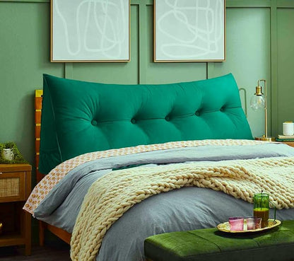 Triangular Reading Bed Rest Pillow Large Bolster Cushion Headboard Backrest Wedge Pillow with Removable Cover and Two Large Side Pockets (Green, King: 78 x 8 x 20 inches)