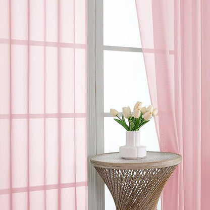 OVZME Blush Pink Sheer Curtains 84 Inches Long 2 Panels Set, Light Filtering Sheer Curtains for Living Room Bedroom 59 Inch Extra Wide, Modern Voile Filmy Rod Pocket Window Drapes, 59Wx84L Inches