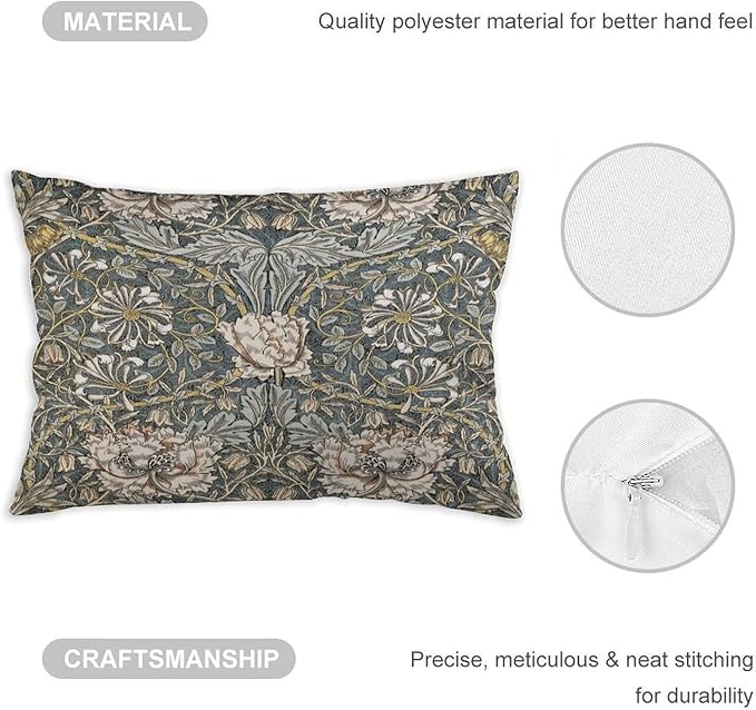 Pimpernel William Morris Throw Pillow Covers 12x20 Inch Aesthetic Pillow Velvet Decorative Pillowcase Home Decor Living Room Cushion Case for Bed Sofa Couch
