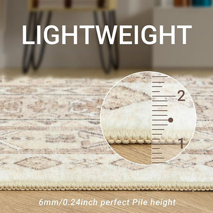 zesthome Washable Round Area Rugs - Non-Slip 6ft Round Rugs, Ultra-Thin Large Circle Rugs for Living Room, Soft Low Pile Rug for Bedroom, Kitchen, Nursery - Vintage Round Rug(Cream/Beige,6'x6')