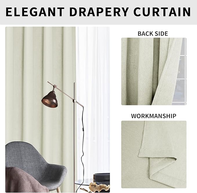 Easy-Going Linen Look Blackout Curtain Grommet Window Curtain Drapes for Bedroom, Living Room Thermal Insulated Room Darkening (2 Panels, 52x63 inch, Beige)