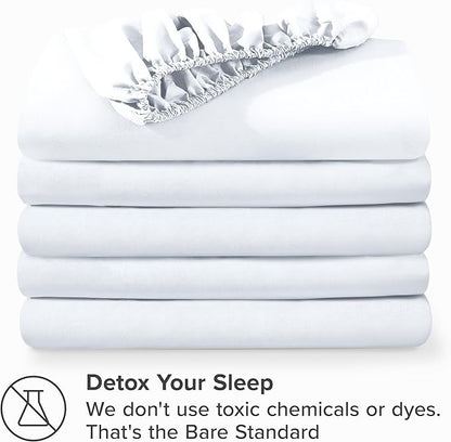 Bare Home 5-Pack Fitted Bottom Sheets Twin Extra Long - Premium 1800 Ultra-Soft Wrinkle Resistant Microfiber - Deep Pocket (Twin XL, White)