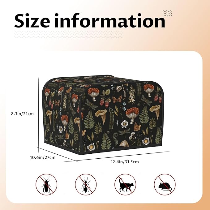 Vintage Witch Leaves Plant Mushroom 4 Slice Toaster Cover, Waterproof Toaster Dust Cover Bread Maker Protective Cover For Small Kitchen Appliance Dining Room Table Home Decor Gifts