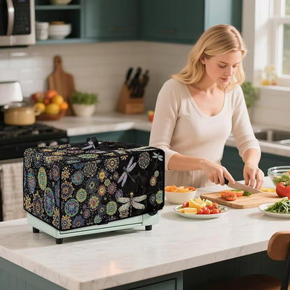 Boho Mandala Dragonfly Print Toaster Oven Cover Dust-Proof Microwave Oven Cloth Cover with Storage Pockets Waterproof Kitchen Machine Covers Case Protections Protector, S