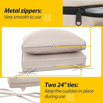 AAAAAcessories Outdoor Deep Seat Cushions, Waterproof, Fade-Resistant Patio Furniture Replacement Cushions, 24" x 24" x 5" + 24" x 13.5", Set of 4, Khaki Beige
