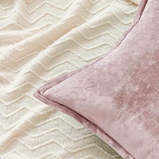 Luxurious Velvet Throw Pillow Covers 20x20 Set of 2 Decorative Pillow Covers Solid Square Cushion Case for Sofa Couch Bedroom Farmhouse, Pink