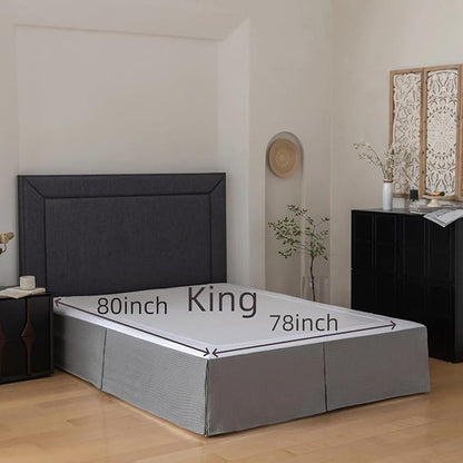 King Bed Skirt, Wrap Around Bed Skirt with Pleated Corner, 16 Inch Drop Pleated Waffle Weave Bedskirts, Anti-Slip, Microfiber, Grey, 16'' King