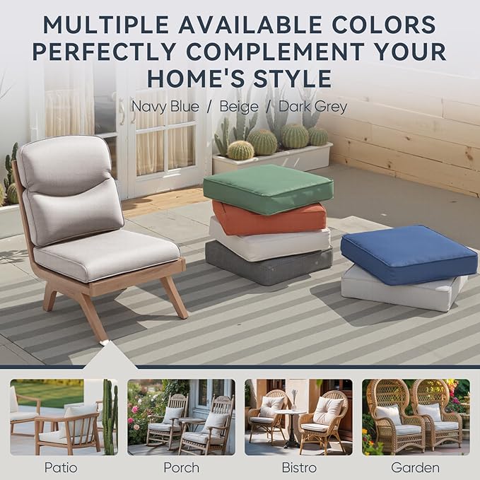 Patio Chair Cushions 4 Packs - Outside High Back Thick Water-Resistant Cushion 22x24 with Zipper Cover for Outdoor Glider Rocking Chairs Loveseat Couch – Beige/Crescent